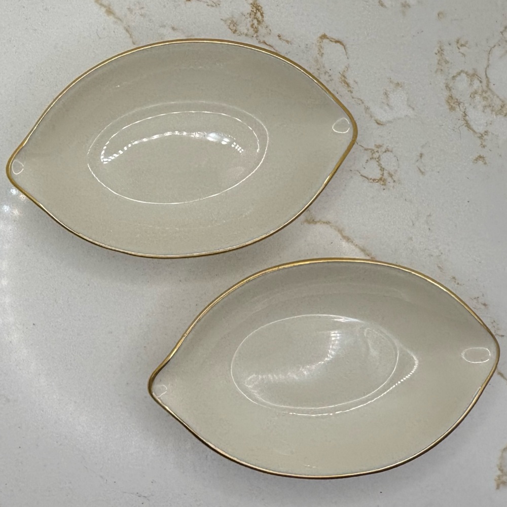 VTG Pair (2) Lenox Cream Gold Rimmed Salt Cellars/Lemon Dishes/ Trinket Holders